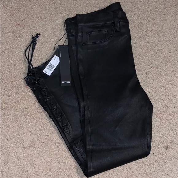 NWT HUDSON Sz29 100% LEATHER HI-RISE JEANS BLACK - Picture 4 of 8
